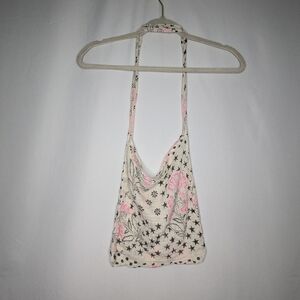 Free People Womens Cream Floral Mixed Print Gauzy Linen Blend Boho Bag